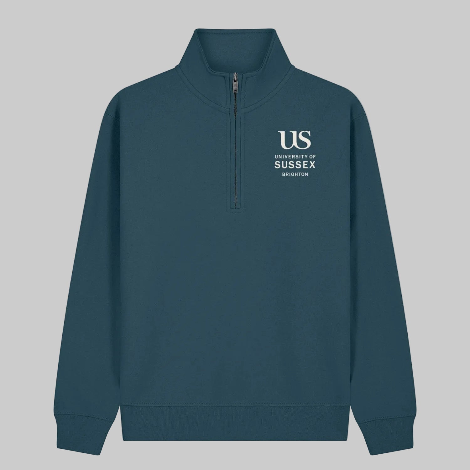 Navy blue sweatshirt with 'University of Sussex' logo on a white background