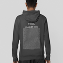 Person wearing a grey Abertay University hoodie with 'Class of 2026' text and graduate names-list printed on the back.
