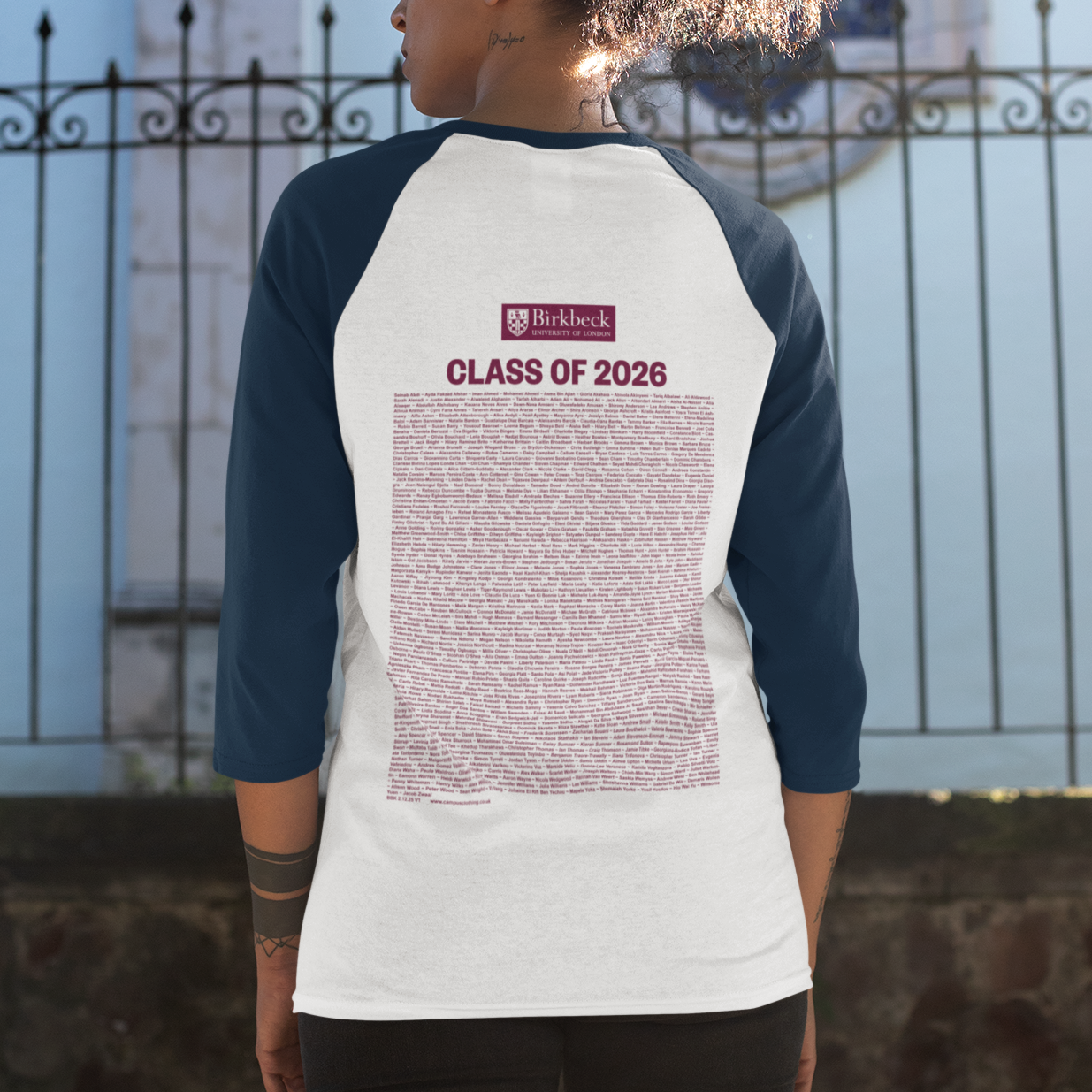 Birkbeck, University of London - Graduation Names-list - Fitted Baseball T-shirt