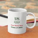 White mug with University of Sussex branding on